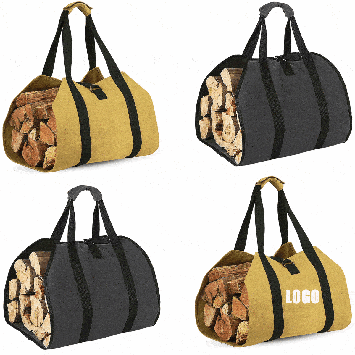 Oxford Canvas Fabric Foldable Firewood Carrier Padded Handle