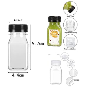 4oz Custom Clear Plastic Square Juice Bottle with Lid