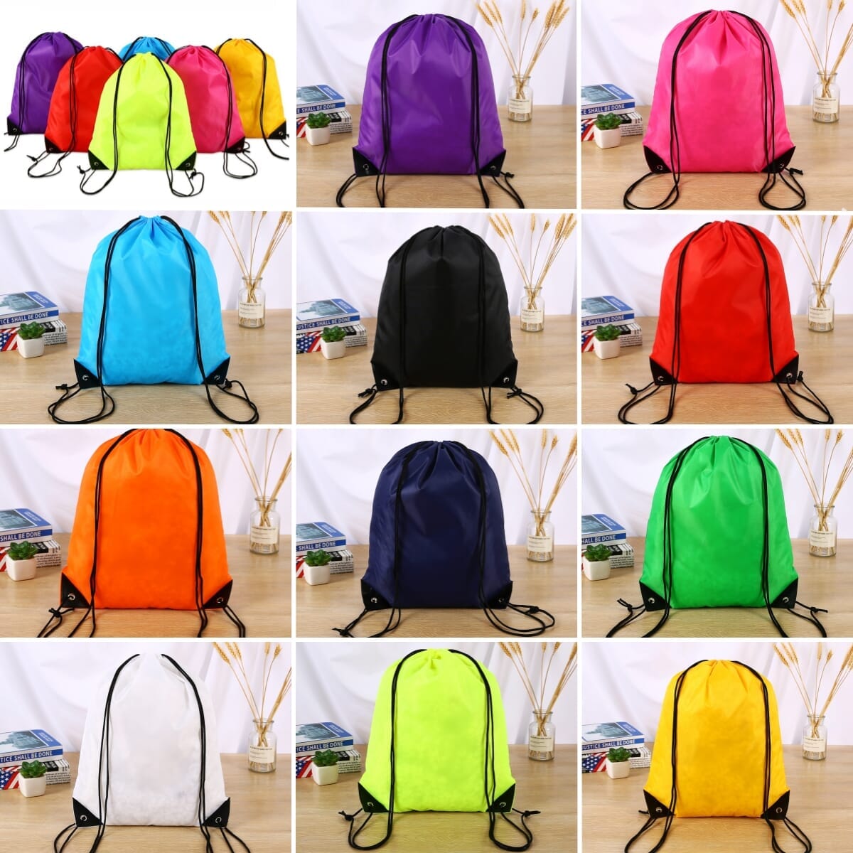 Polyester Duble Shoulder Colorful Drawstring Bag