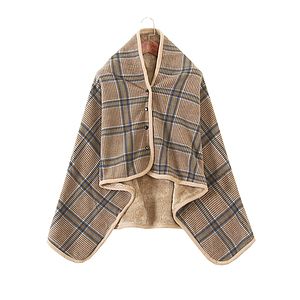 Fleece Wearable Blanket Poncho Throw With Buttons