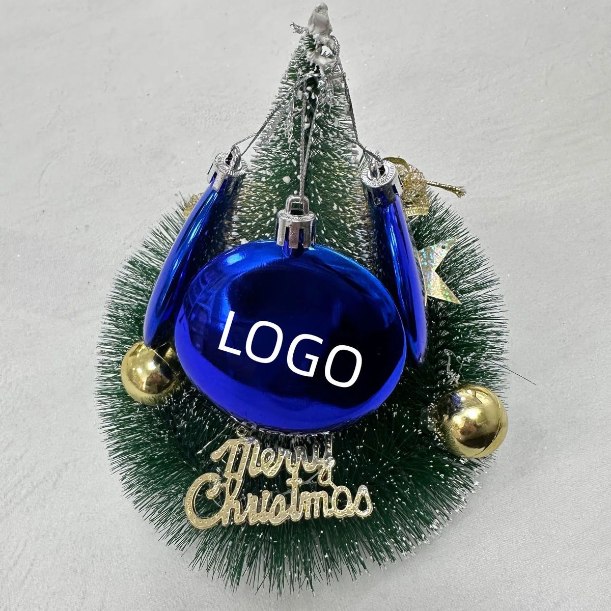 8CM Flat Ball Plastic Blue Light Flat Ball Business Gift Cross-border LOGO printing Christmas Decora