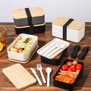 Double Decker Lunch Box with Bamboo Lid  Utensils
