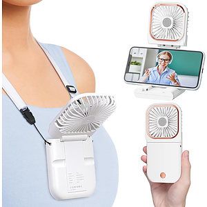 3 Levels Speed Folding Handheld Fan Rechargeable Mini Fan Phone Holder With Lanyard