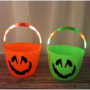 Halloween Plastic Candy Pumpkin Bucket With Flashlight