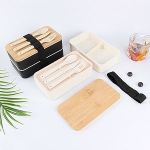 Bamboo Lid Bento Double Decker Lunch Box