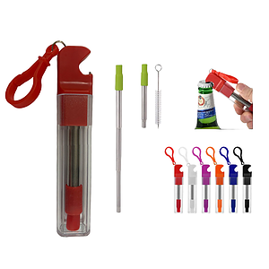 Collapsible Stainless Steel Straw Kit With Bottle Opener