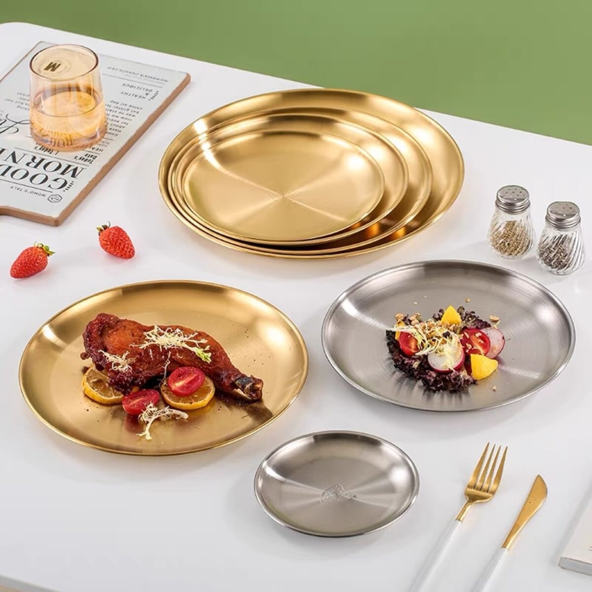 12" Stainless Steel Round Dishes Dinnerware Plate