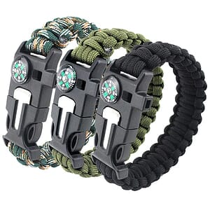 Survival Bracelet with Fire Starter / Whistle / Compass / Knife