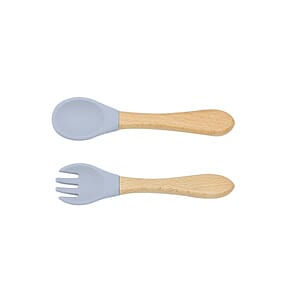 Baby Feeding Wooden Handle Silicone Fork & Spoon Set