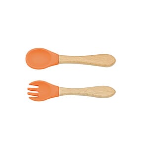 Baby Feeding Wooden Handle Silicone Fork & Spoon Set