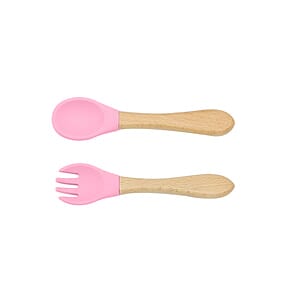Baby Feeding Wooden Handle Silicone Fork & Spoon Set