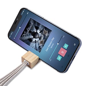 Charging Cables With Bamboo Phone Holder
