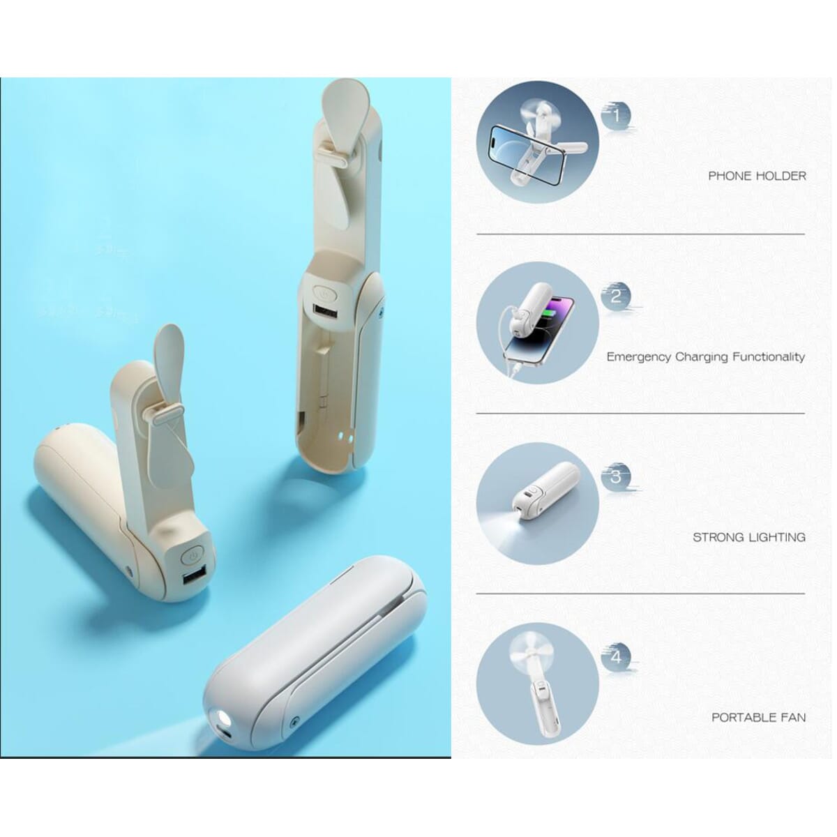 Multifunctional USB Mini Handheld Folding Fan