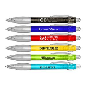 ICE - Frosted Translucent Retractable Ball Point Pen With Rubber Grip