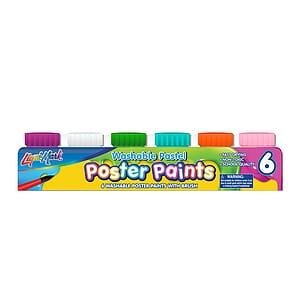 Set of 6 Washable Poster Paint with Brush - Pastel Colors