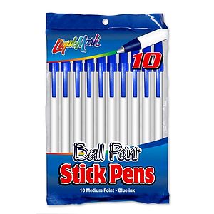 Pack of 10 Stick Pens, Medium Point-Blue