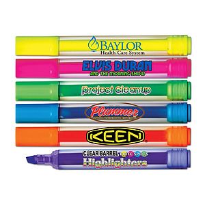 Brite-Spots Fluorescent Highlighters - Clear Barrel - Full Color Decal - USA Union Made