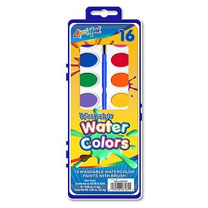 16 Color Washable Watercolor Paint Set w/ Brush