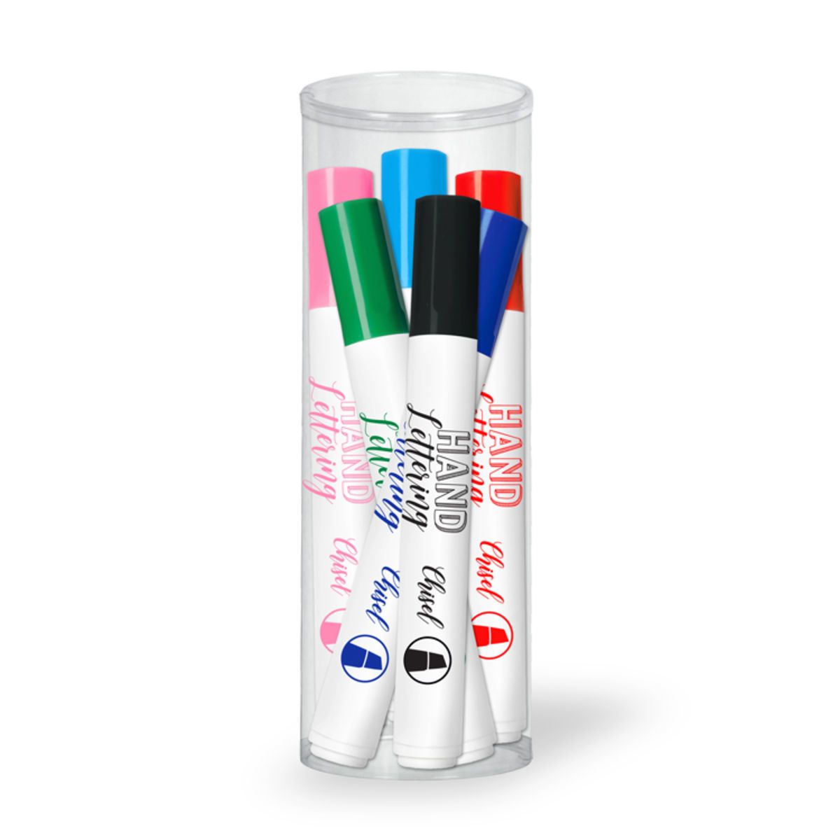 Chisel Tip Hand Lettering Markers - 6 Pack Tube Set - USA Union Made