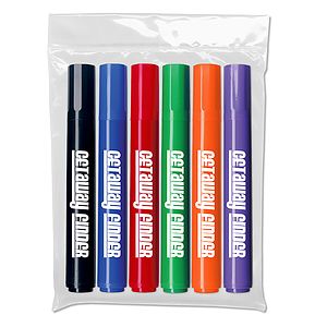 Six Pack of Chisel Tip Permanent Markers in a Plastic Pouch - USA Union Made