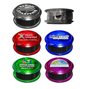Round Pencil Sharpener with Sliding Cover and Full Color Decal
