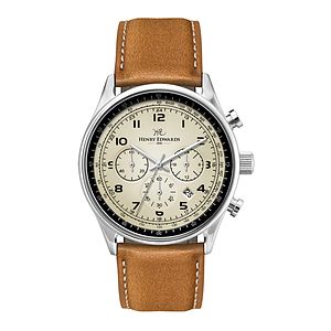 WC3002 41MM STEEL SILVER CASE, CHRONOGRAPH MVMT, BEIGE DIAL, DTE DISPLAY, LEATHER STRAP, DOME MINERAL CRTYS