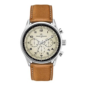 WC3002 41MM STEEL SILVER CASE, CHRONOGRAPH MVMT, BEIGE DIAL, DTE DISPLAY, LEATHER STRAP, DOME MINERAL CRTYS