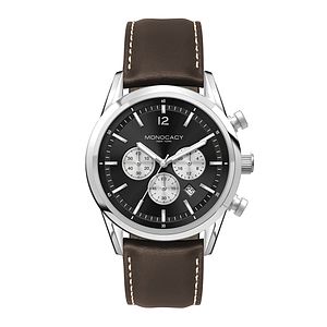 WC3054 42MM STEEL SILVER CASE, CHRONOGRAPH MVMT, BLACK DIAL, DTE DISPLAY, LEATHER STRAP, FLAT MINERAL CRYST