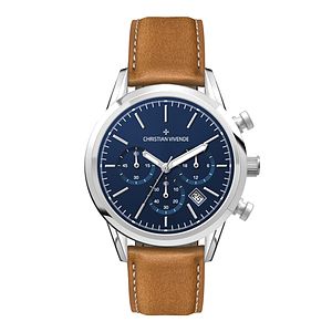 WC3075 34MM STEEL SILVER CASE, CHRONOGRAPH MVMT, BLUE DIAL, DTE DISPLAY, LEATHER STRAP, FLAT MINERAL CRYSTA