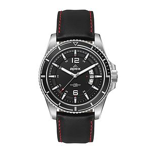 WC5256 42.5MM STEEL SILVER CASE, 3 HAND MVMT, BLACK DIAL, DTE DISPLAY, BK ROTATING BEZEL, LEATHER STRAP, FL