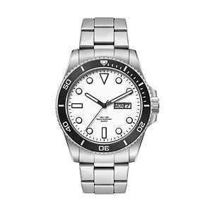 42.5MM, SS, SILVER CASE, BK BEZEL,  3-HAND MVT, DAY-DTE