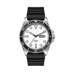 42.5MM, SS, SILVER CASE, BK BEZEL,  3-HAND MVT, DAY-DTE