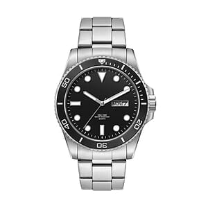 42.5MM, SS, SILVER CASE, BK BEZEL,  3-HAND MVT, DAY-DTE