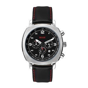 WC8826 45.5MM STEEL MATTE SILVER CASE, CHRONOGRAPH MVMT, BLACK DIAL, DTE DISPLAY, LEATHER STRAP, DOME MINER