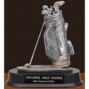 Resin Golf Bag On Rosewood Base Trophy