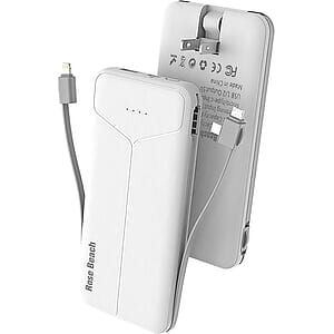 10,000 mAh Power Bank with Cables and Wall Plug