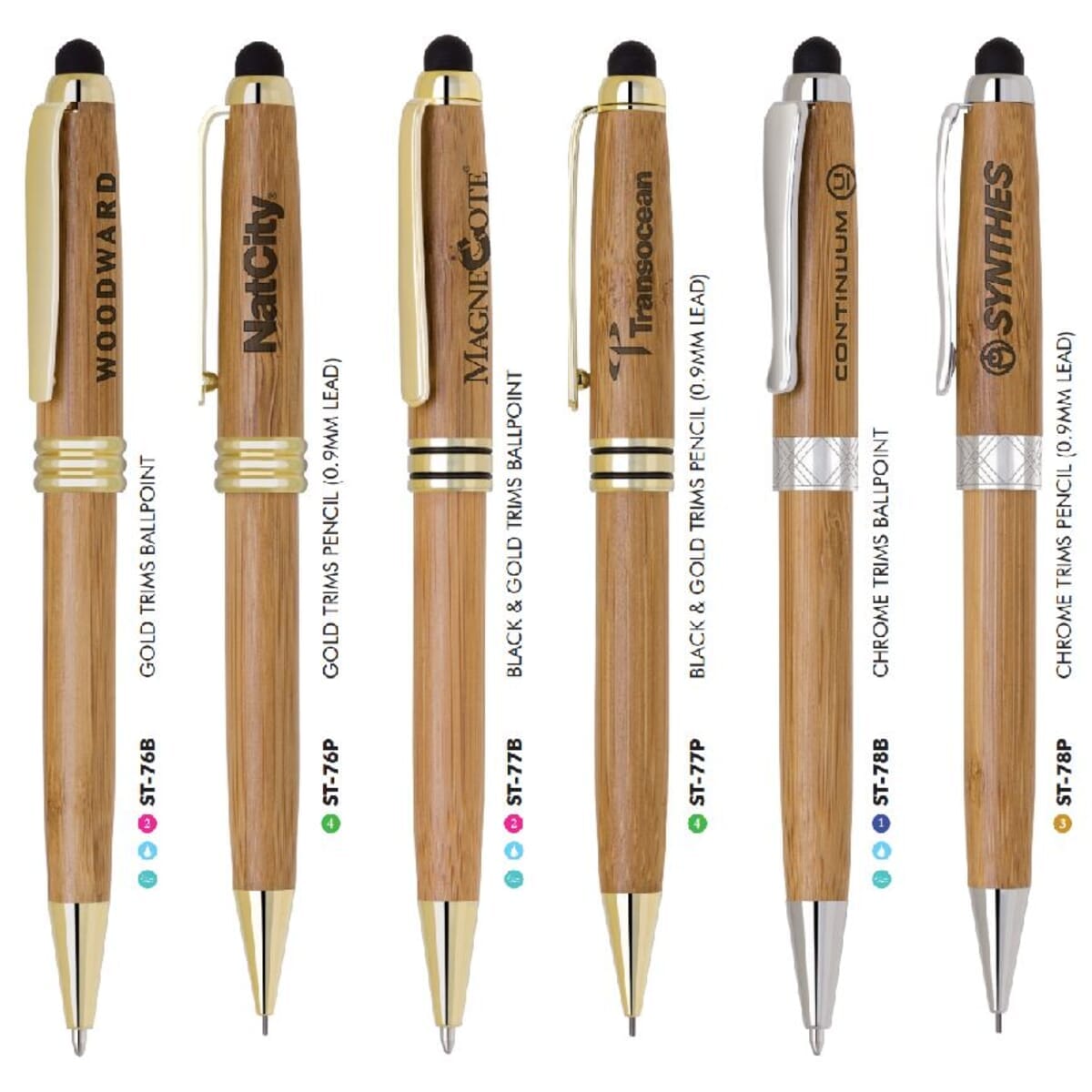 Chrome Trim Bamboo Stylus & Ballpoint Pen