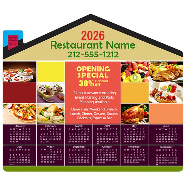 4x3.5 House Shaped Calendar Magnet 20 Mil - 4 Color Process