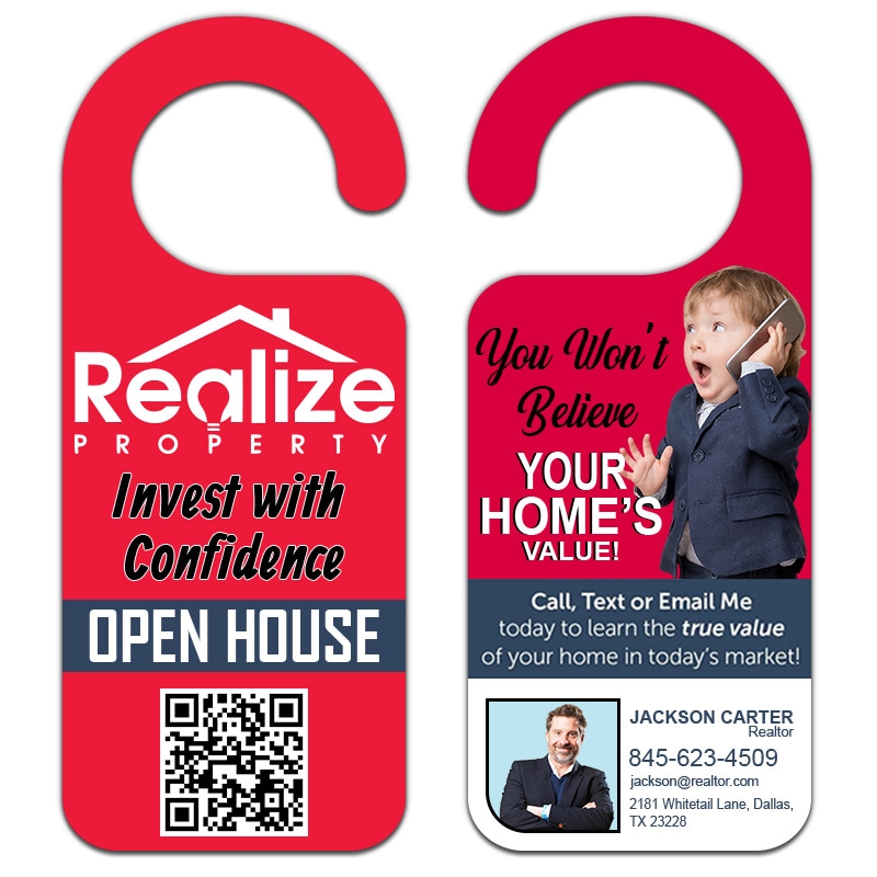 3.5x8.5" Full Color Double Sided Round Handle Door Hangers - 14 pt Paper