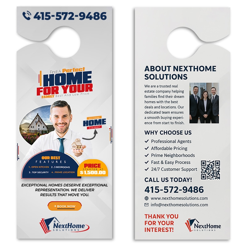 3.5x8.5" Full Color Double Sided Door Hangers - 14 pt Synthetic