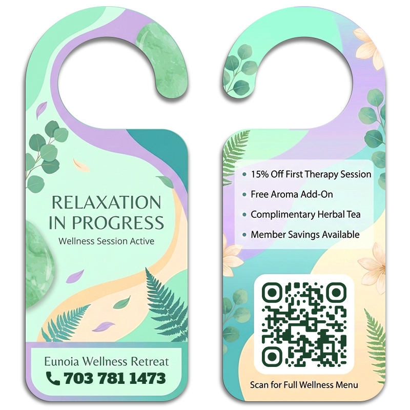 3.5x8.5" Full Color Double Sided Round Handle Door Hangers - 14 pt Synthetic