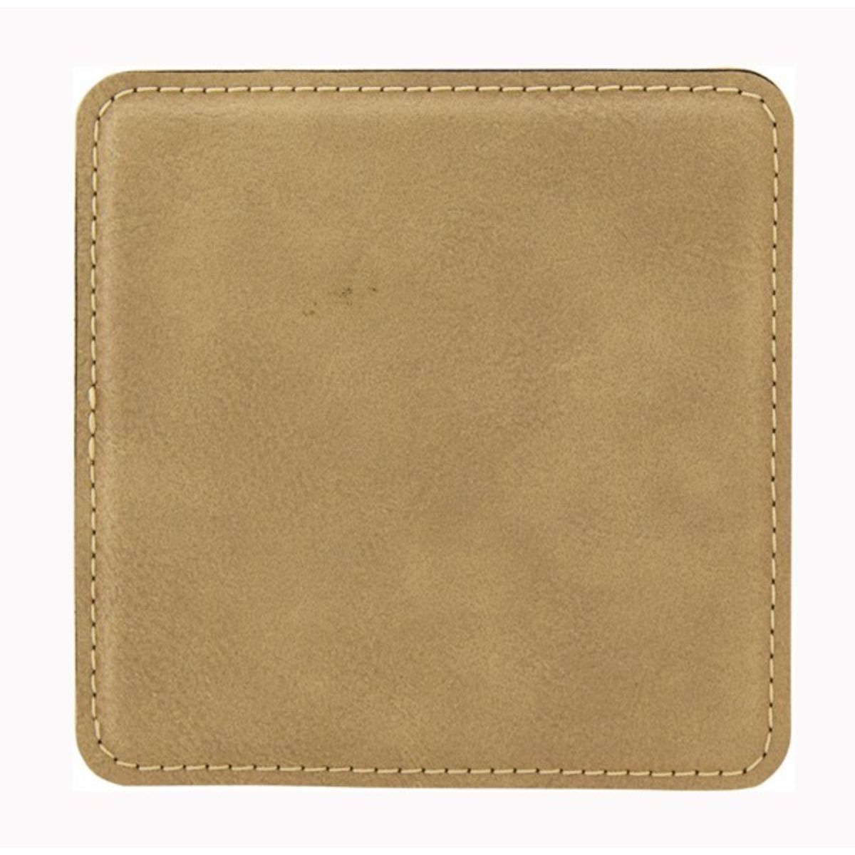 Leatherette Square Coaster - Light Brown Laser Engraved