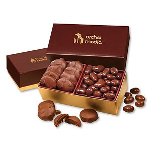Caramel Pecan Clusters & Chocolate Almonds in Burgundy & Gold Gift Box