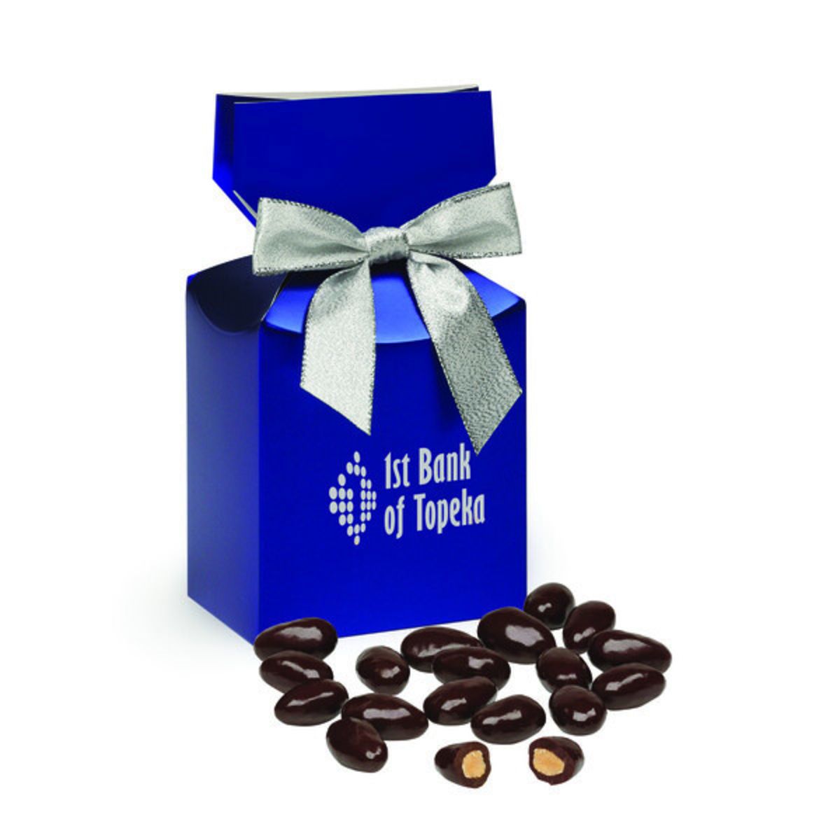 Promotional Dark chocolate covered almonds in blue premium delights