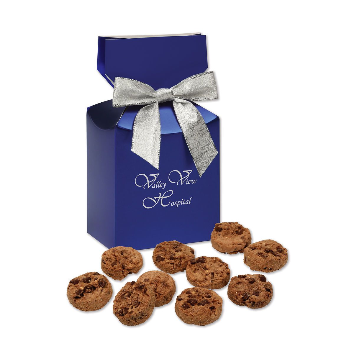 Bitesized chocolate chip cookies in blue premium delights gift box