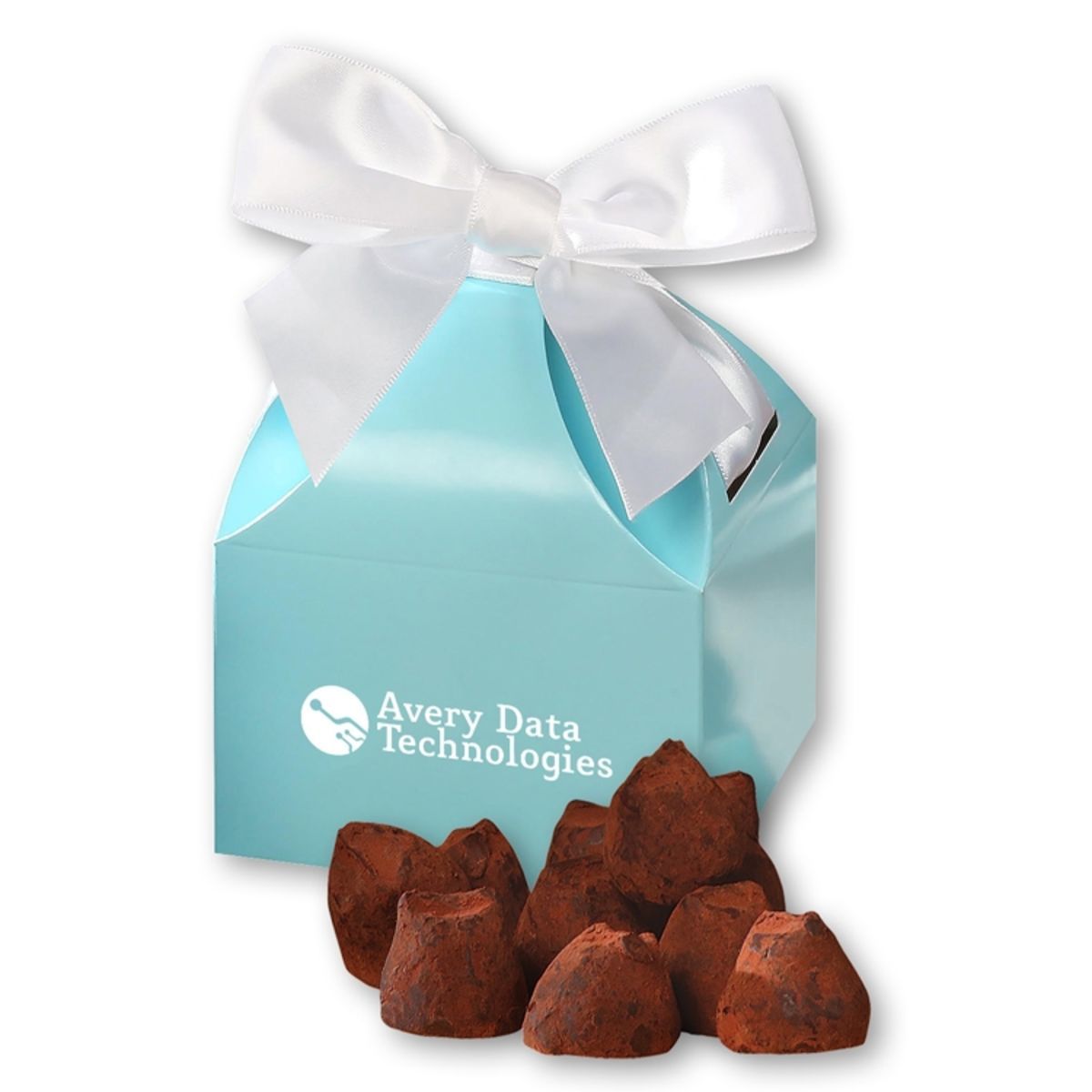 Cocoa dusted truffles in robin's egg blue classic treats gift box Corporate Specialties