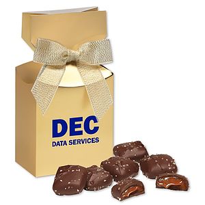Chocolate Sea Salt Caramels in Gold Premium Delights Gift Box