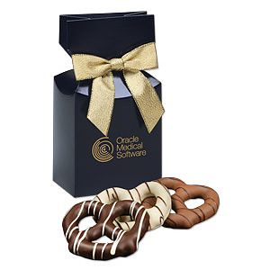 Chocolate Covered Pretzels in Navy Premiun Delights Gift Box