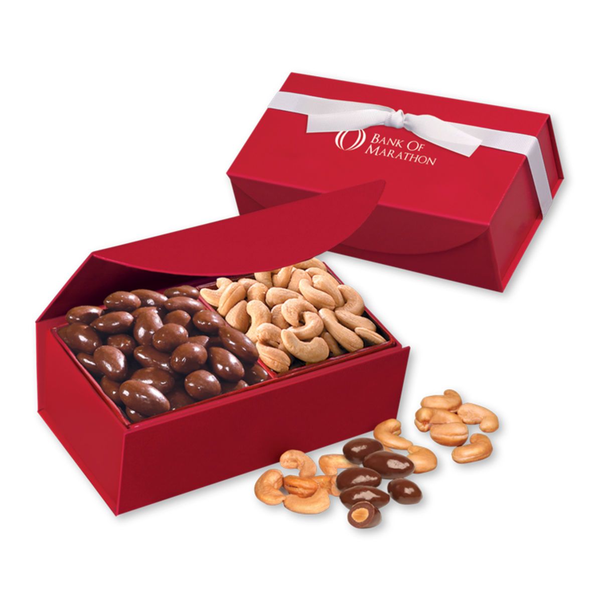 Chocolate almonds cashews in red closure box Corporate