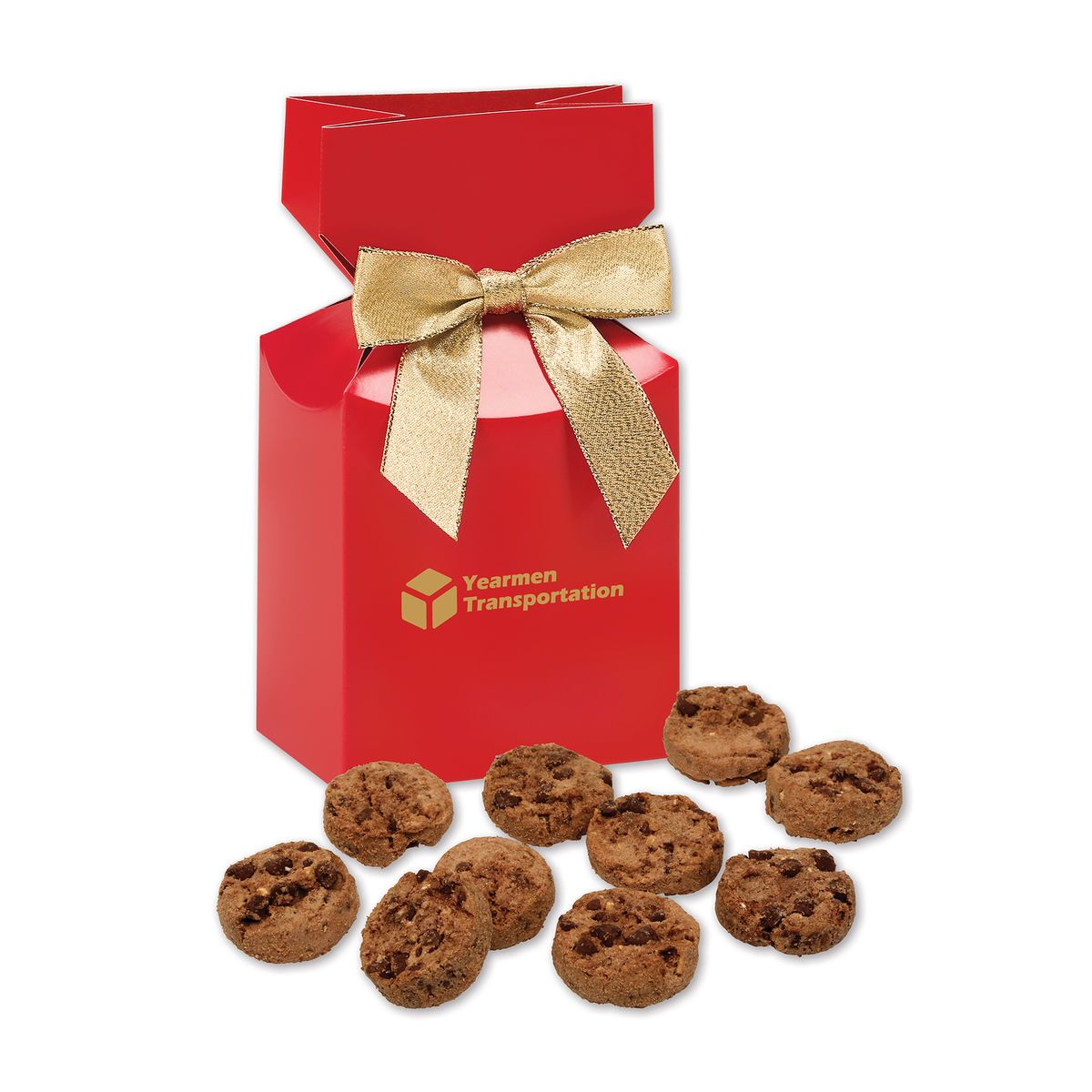 Custom bite sized chocolate chip cookies in red premium delights gift